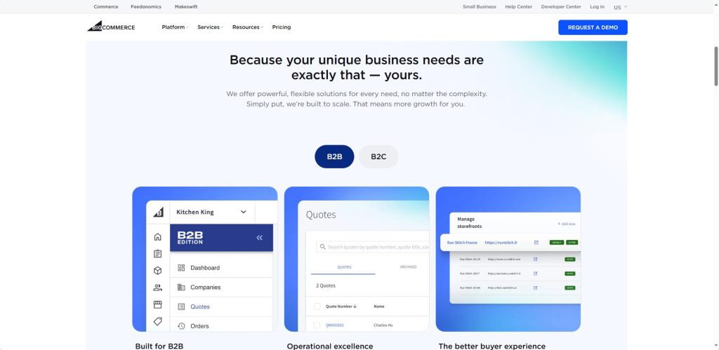 BigCommerce 首页展示,适用于中大型品牌的跨境电商平台。