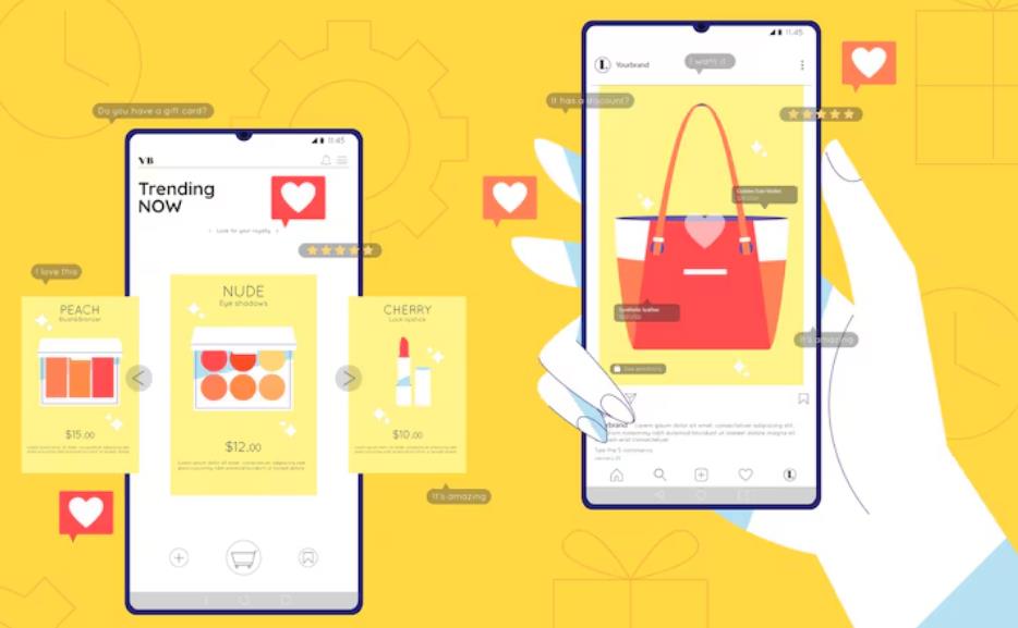 在电商 APP 界面设计与 SEO 优化中,如图片展示的移动端美妆、箱包产品展示场景,通过清晰的商品布局、互动元素(点赞 / 评分)优化移动端用户体验,可提升电商平台的转化率与搜索引擎对网站的友好度,助力解决流量与转化难题。