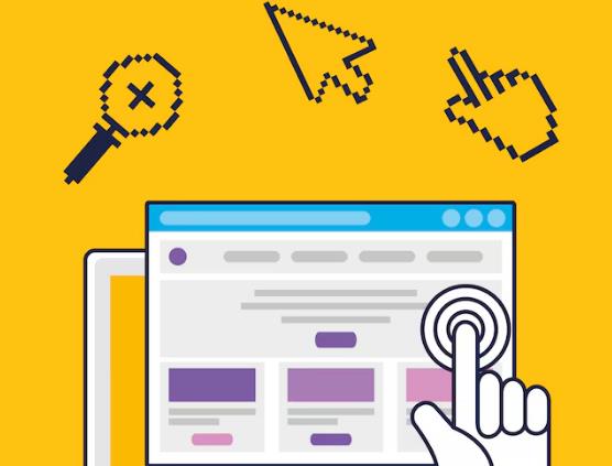 像素风图标 鼠标指针 手指点击网页 SEO 优化 提升广告点击率 数字营销场景