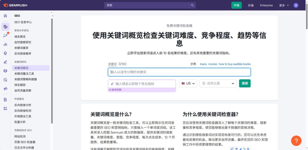 Semrush 是一款强大的SEO工具,可帮助你分析竞争对手并挖掘高流量、高潜力的关键词,用于制定更精准的内容和投放策略。