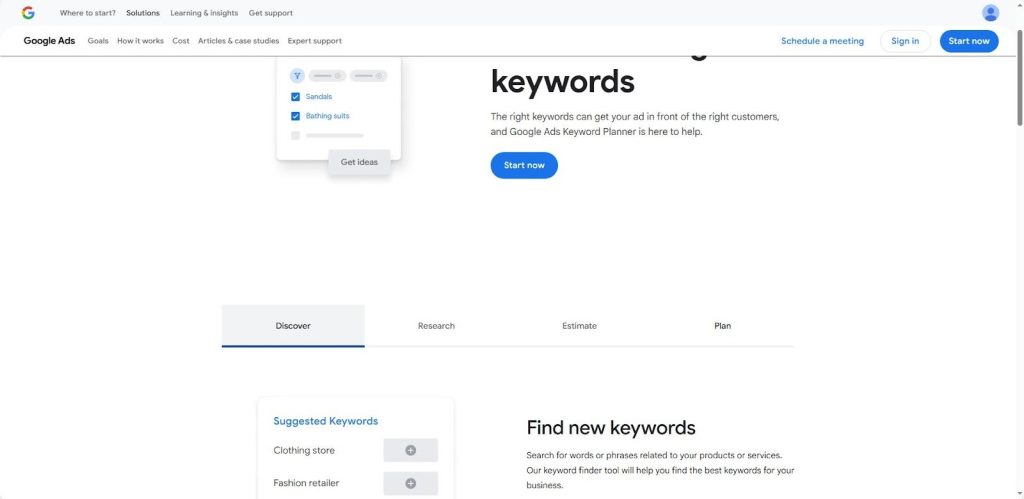 Google Keyword 网站页面